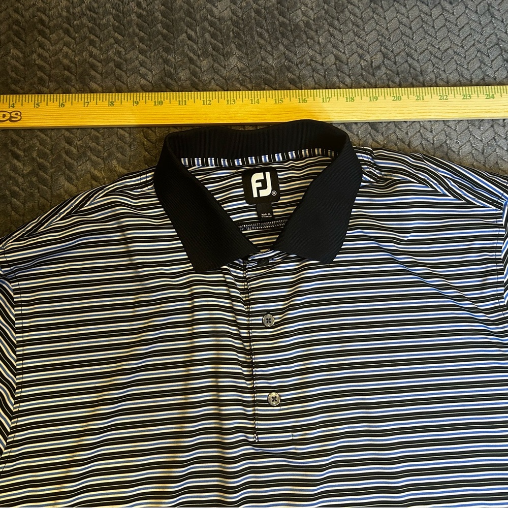FootJoy Men’s Black White Blue Striped Polo Shirt XXL Golf - Picture 4 of 9